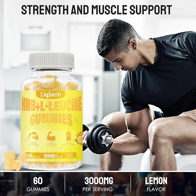 HMB and Leucine Supplements 3000mg, HMB L-Leucine Gummies for Adults, Muscle Recovery, Increase, Improve Endurance, Non GMO, Vegan,Gluten Free, 120