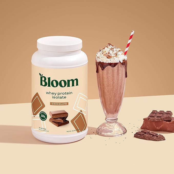 Bloom Nutrition Whey Isolate Protein Powder, Chocolate - Pure Iso Post Workout Recovery Drink Blend, Smoothie Mix with Digestive Enzymes for Gut Health - Low Carb, Keto & Zero Sugar Added