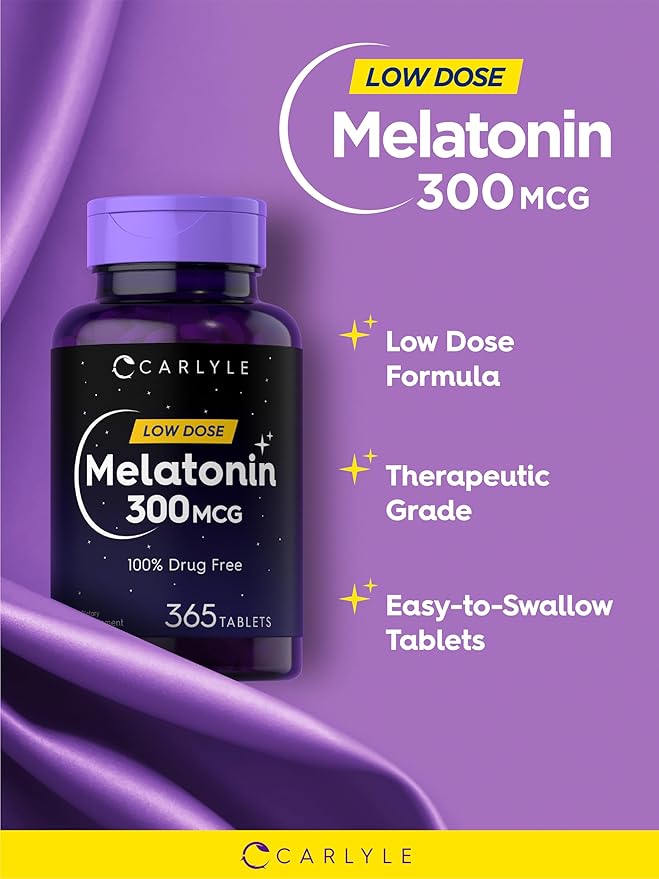 Carlyle Melatonin 300 mcg | 365 Tablets | Low Dose | Vegetarian, Non-GMO, Gluten Free