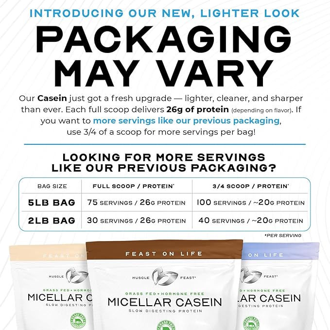 Muscle Feast Micellar Casein Protein, All Natural Pasture Raised Hormone Free Soy Free, Unflavored, 2lb