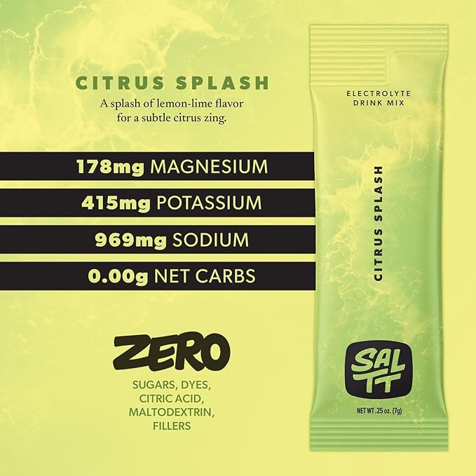 Keto Chow SALTT Zero-Sugar Electrolyte Powder - Citrus Splash Lemon Lime | Hydration Electrolytes Packets | 30 Sticks | Sodium, Magnesium, Potassium & Trace Minerals | No Artificial Ingredients