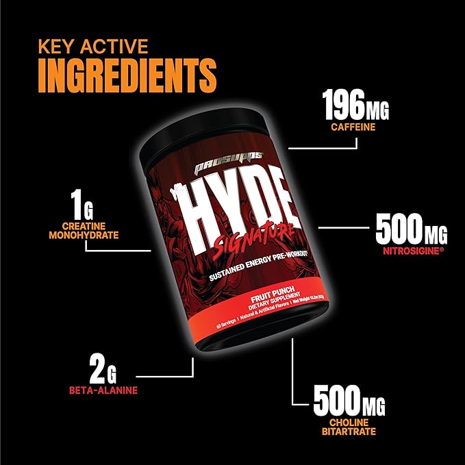 PROSUPPS Mr. Hyde Signature Pre Workout Powder with Creatine, Beta Alanine & Caffeine - Performance, Energy & Endurance - Clean Fitness & Gym Supplements for Men & Women (Fruit Punch, 60 Servings)