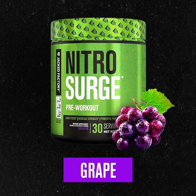 Jacked Factory Nitrosurge Pre-Workout in Grape & BCAA in Fruit Punch for Muscle Building and Recovery