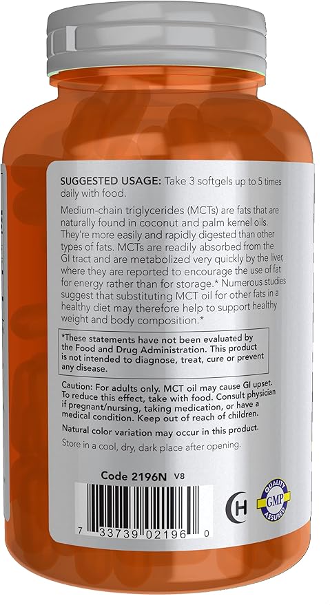 NOW Foods Sports Nutrition, MCT (Medium-chain triglycerides) Oil 1,000 mg, Weight Management, 150 Softgels