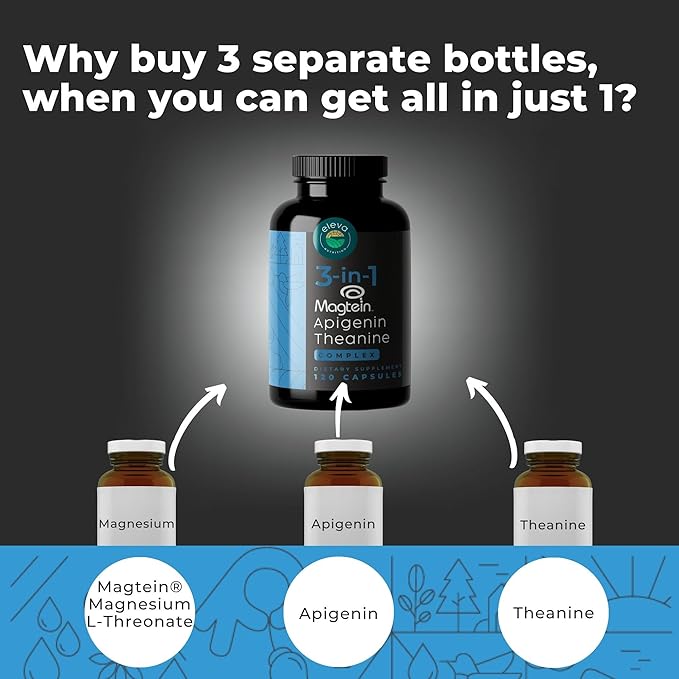 Magnesium Theanine L-Threonate Apigenin Supplement for Sleep Aid-3- in-1 Complex Supplement Support Relaxation- Melatonin-Free Magnesium- Zero Fillers- Gluten Free & Non-GMO-120 Count Veggie Capsules