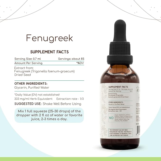 Fenugreek B60 Alcohol-Free Herbal Extract Tincture, Concentrated Liquid Drops Natural Fenugreek (Trigonella foenum-graecum) (2 fl oz)