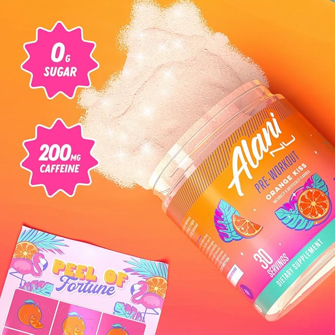 Alani Nu Pre Workout Powder Orange KISS, Amino Energy Boost, Endurance Supplement, Sugar Free, 200mg Caffeine, L-Theanine, Beta-Alanine, Citrulline, 30 Servings