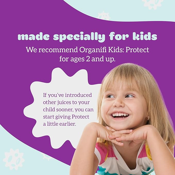Organifi Kids: Protect - Everyday Immune Support for Kids with Elderberry, Acerola Cherry and Zinc - Berry Flavored Immunity Powder - Plant-Based, Vegan, and No Gluten, Dairy or Soy - 15 Servings