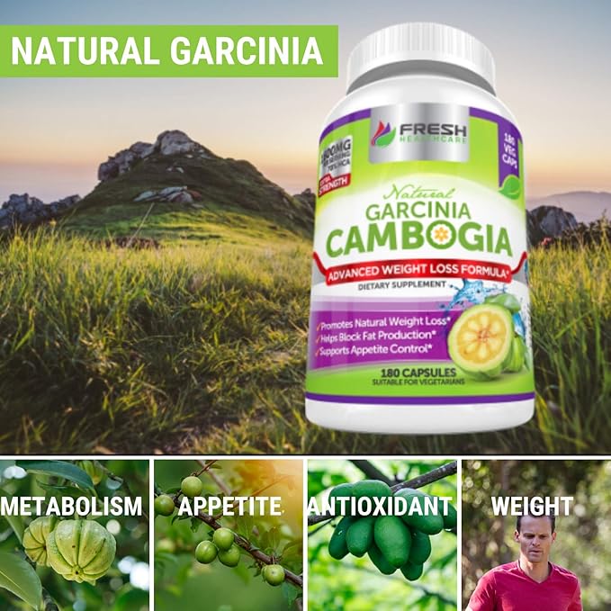 FRESH HEALTHCARE 100% Pure Garcinia Cambogia Extract - All Natural Appetite Suppressant & Weight Management Support - 180 Capsules