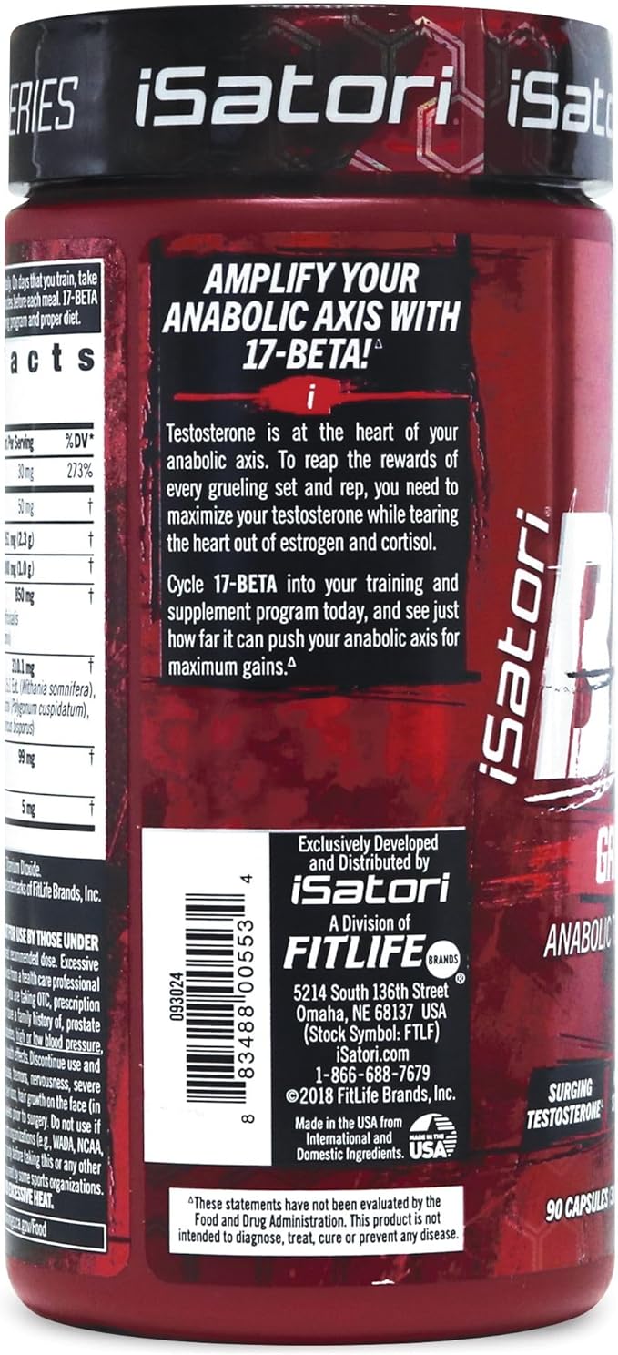 iSatori 17-Beta Anabolic Testosterone Booster, for Muscle Growth, Strength & Stamina, Test Boost Amplifier & Estrogen Blocker for Men with DHEA, Fenugreek Seed Extract, 90 Capsules