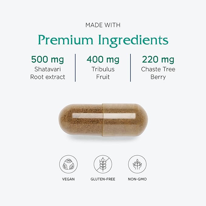 Vitanica Ovulation Assist - Ovarian Health & Adrenal Support with Rhodiola Rosea, Holy Basil, Tribulus Terrestris & Chaste Tree - Herbal Dietary Supplement - Pro Logo - 60 Vegan Caps