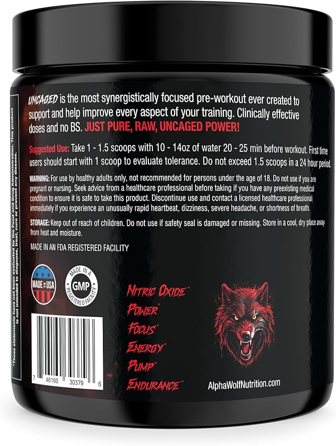 Uncaged Pre-Workout Powder - Intense Energy, Focus & Muscle Pump - Advanced Formula with L-Citrulline, Beta-Alanine, Caffeine - 30 Servings - 16.58oz - Cherry Lime