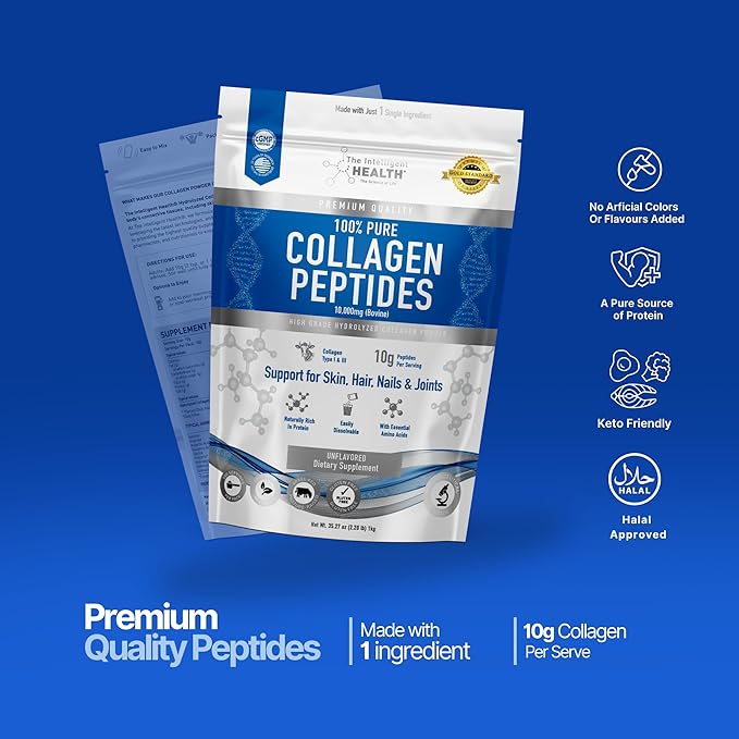 Hydrolyzed Collagen Peptides Powder, Grass Fed, High Protein, Unflavored, Gluten-Free, Paleo & Keto Friendly, 10g per Serving (1kg) Supports Skin, Hair, Nails, Joints, & Bones