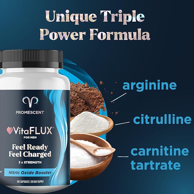 Promescent VitaFLUX Nitric Oxide Supplement, L Arginine l Quality Citrulline Supplements for Men + Testosterone Booster for Men Supplement w/Tongkat Ali (LongJack), KSM-66 Ashwagandha