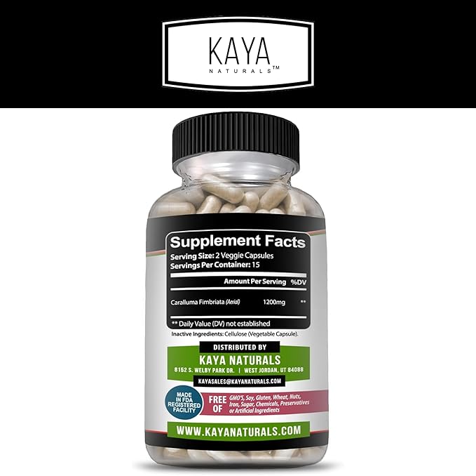 Kaya Naturals - Caralluma Fimbriata 1200mg High Potency Supplement | Maximum Strength Natural Endurance Support, Vegetarian Capsules (30 Count)
