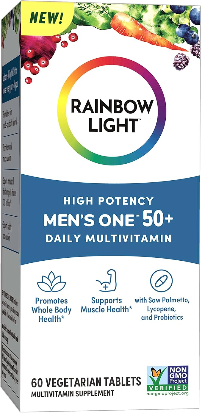 Rainbow Light Multivitamin for Men 50+, Vitamin C, D & Zinc, Probiotics, Men's One 50+ Multivitamin Provides High Potency Immune Support, Non-GMO, Vegetarian, 60 Tablets