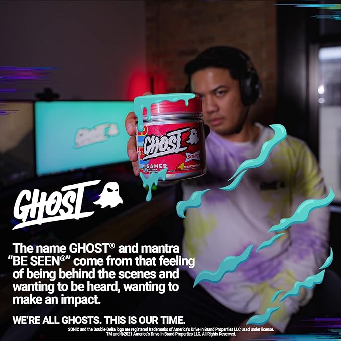 GHOST Gamer: Energy and Focus Support Formula - 40 Servings, Sonic Cherry Limeade - Nootropics & Natural Caffeine for Attention, Accuracy & Reaction Time - Vegan, Gluten-Free