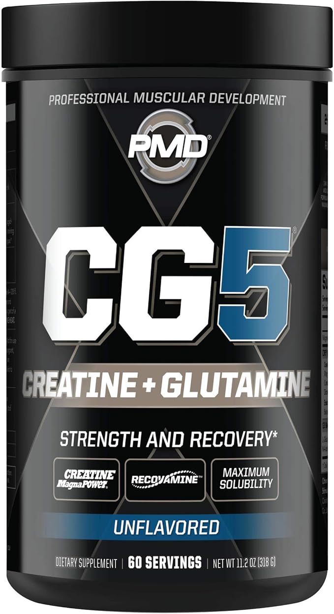 PMD Sports CG5 - Premium Creatine and L-Glutamine Powder (60 Servings) & PMD Sports BCAA Stim Free Amino Acids for Enhanced Recovery - Lemonade (30 Servings)