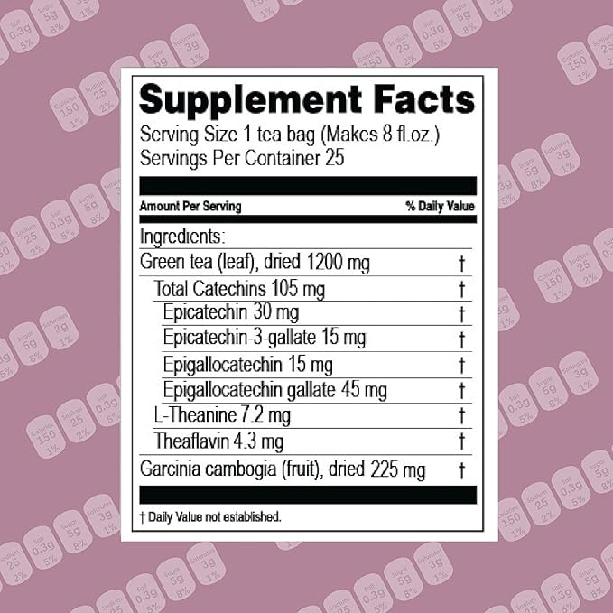 HYLEYS Tea Garcinia Cambogia Green Tea Cranberry Flavor - 25 Tea Bags (6 Pack - 150 Tea Bags Total)