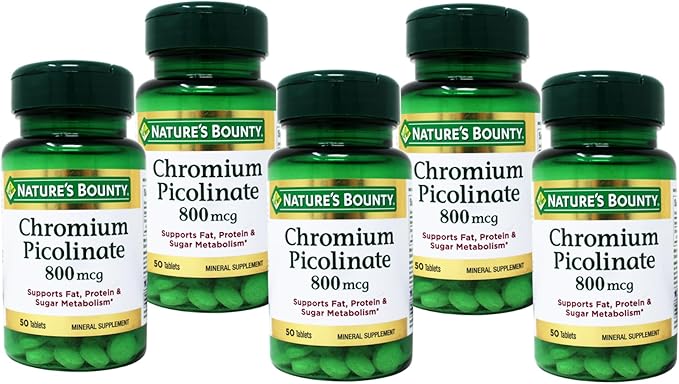 Nature's Bounty Mega Chromium Picolinate 800 mcg tablets 50 ea (Pack of 5)
