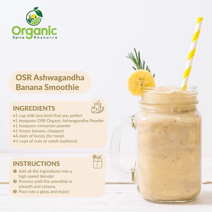 Organic Ashwagandha Root Powder -8 Ounce | Lab Tested for Purity | Resealable Kraft Bag,Non-GMO, Indian Ginseng, Withania Somnifera -100% Raw from India, by SHOPOSR (8 oz)