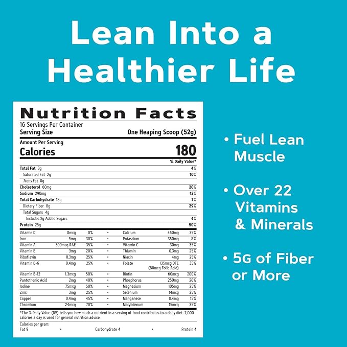 GNC Lean Shake 25 Meal Replacement Powder, Weight Management, With 25g Protein and High Fiber, Keto, Rich Chocolate, 16 Servings