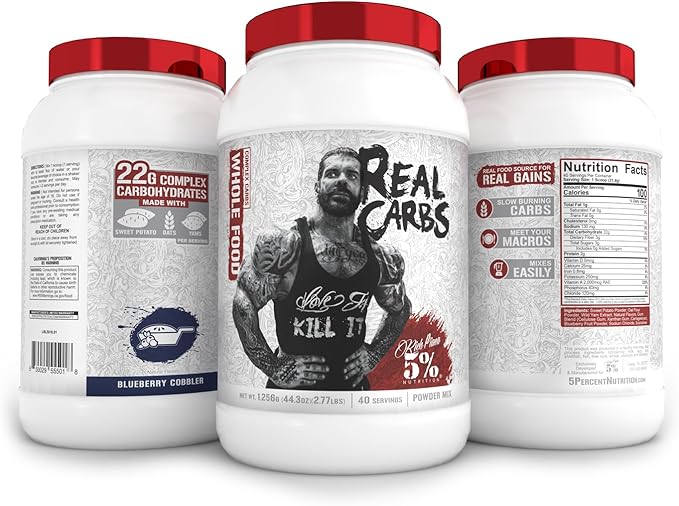 5% Nutrition Rich Piana Real Carbs with Real Food Complex Carb Powder, Long-Lasting Low Glycemic Energy for Pre-Workout/Post-Workout Recovery Meal, 2.8 lb, 40 Servings (Blueberry Cobbler)