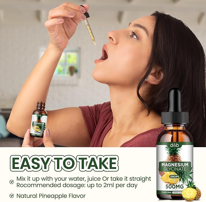 (2 Pack) Magnesium Glycinate Supplement, Liquid Magnesium Glycinate Liquid Drops 500mg-Support Stress Relief, Relaxation, Mood, Sleep, Bone & Muscle-4 Fl Oz, Vegan, Pineapple Flavor