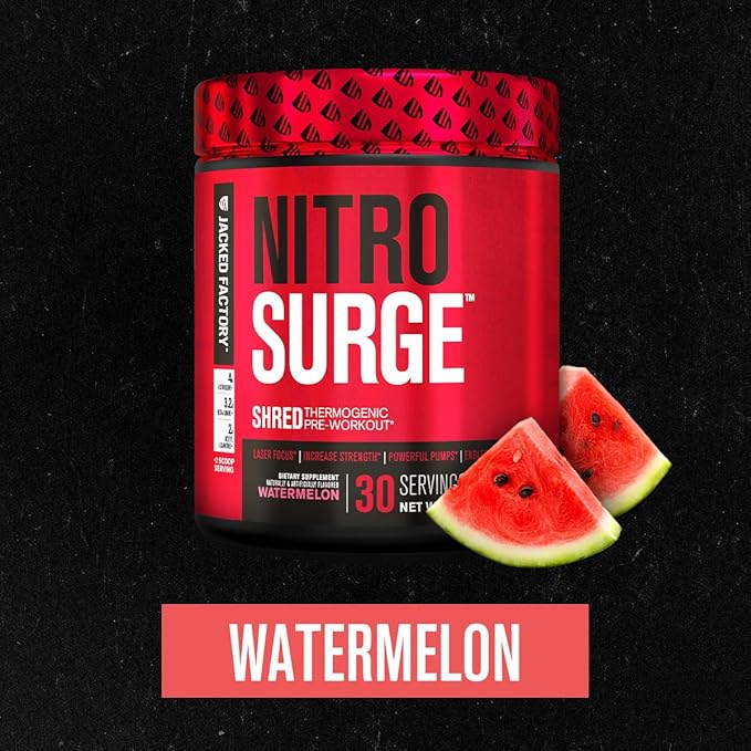 Jacked Factory Nitrosurge Shred Thermogenic Pre-Workout in Watermelon & BCAA in Fruit Punch for Body Recomposition, Muscle Building and Recovery