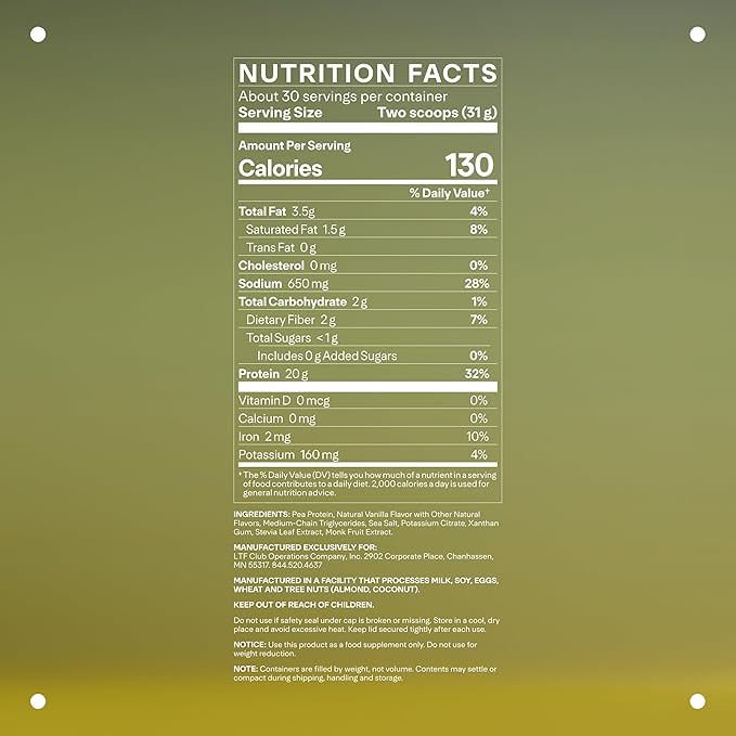 LTH Vital Vegan Protein - Plant-Based Protein Powder - Made from Pea Protein - Supports a Healthy Immune System - Dairy Free & Soy Free - Vanilla, 30 Servings