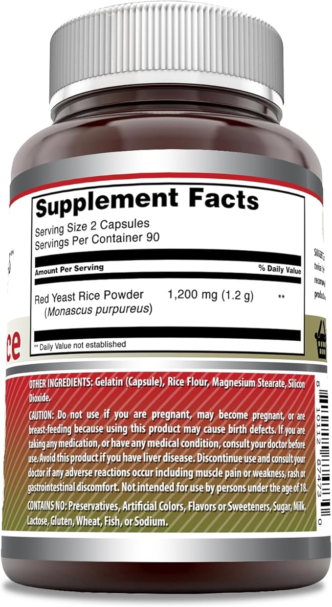 Amazing Formulas Red Yeast Rice 1200mg Per Serving Capsules Supplement | Non-GMO | Gluten Free | Made in USA (180 Count)