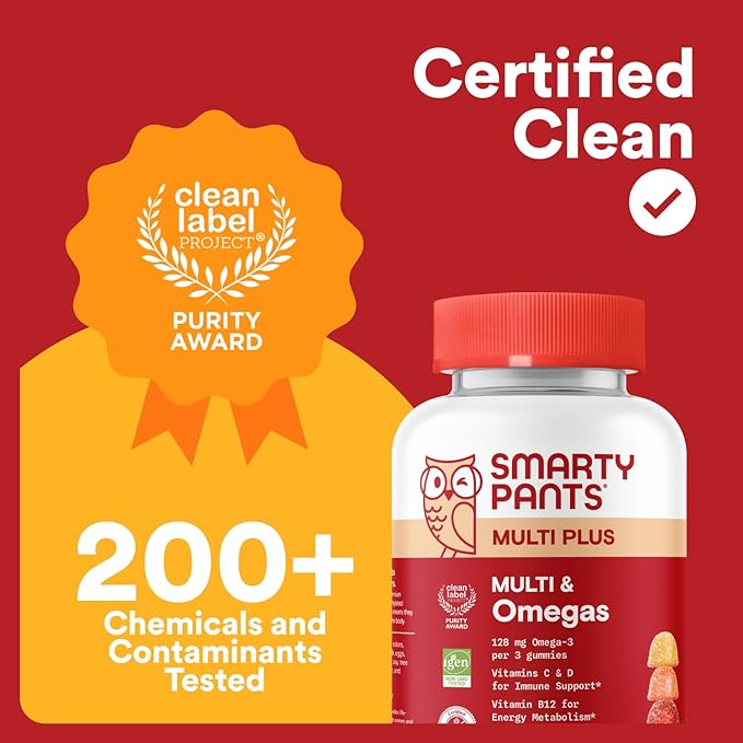 SmartyPants Multivitamin for Men & Women - Improved Formula: Multivitamin Gummies with Omega 3 (DHA/EPA), Vitamin D3, C, Vitamin B12, B6, A, K & Zinc, Biotin, Gluten Free, 90 Count (30 Day Supply)