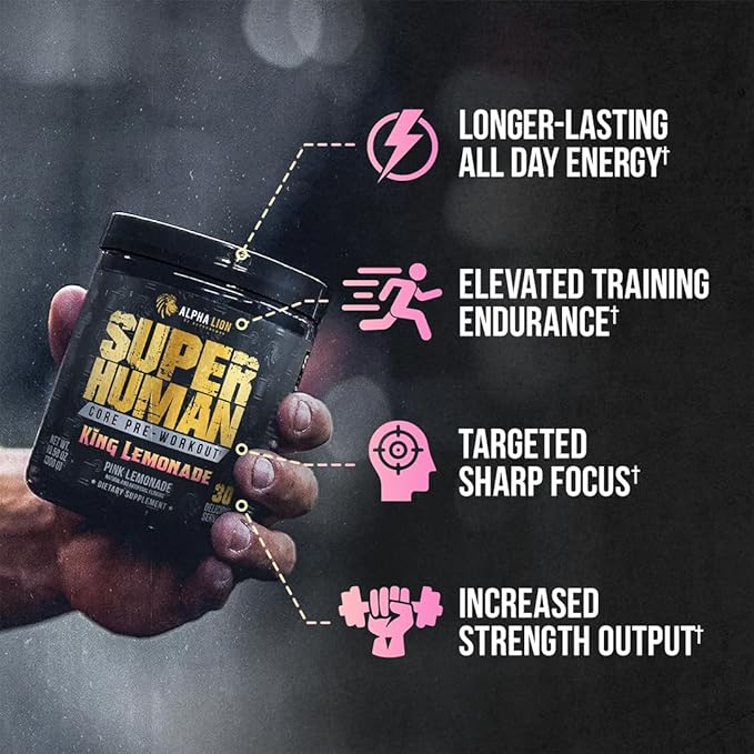 ALPHA LION Core Pre Workout with Creatine for Performance, Beta Alanine for Muscle, L-Citrulline for Pump & Tri-Source Caffeine for Sustained Energy (30 Servings, King Lemonade Flavor)