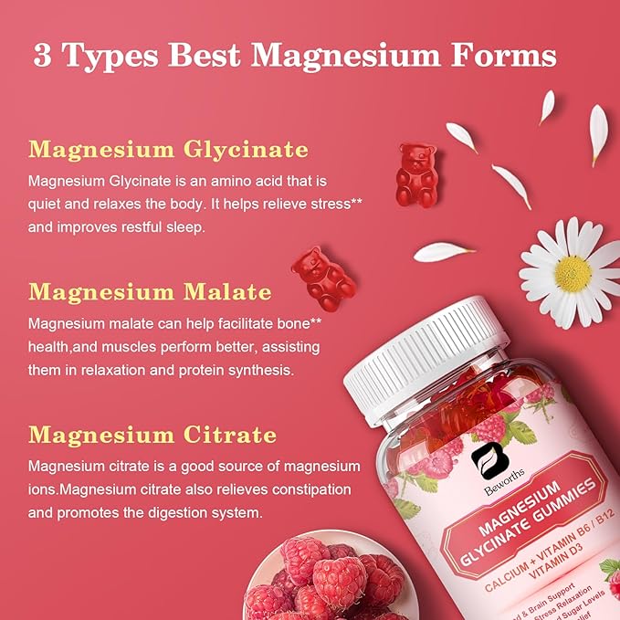 (2 Pack) 600 Mg Magnesium Glycinate Gummies, Magnesium Supplement Complex Magnesium Malate, Magnesium Citrate & Potassium, Supports Night & Joint, Energy Boost, Vegan & 0-Sugar, Raspberry 120 Count