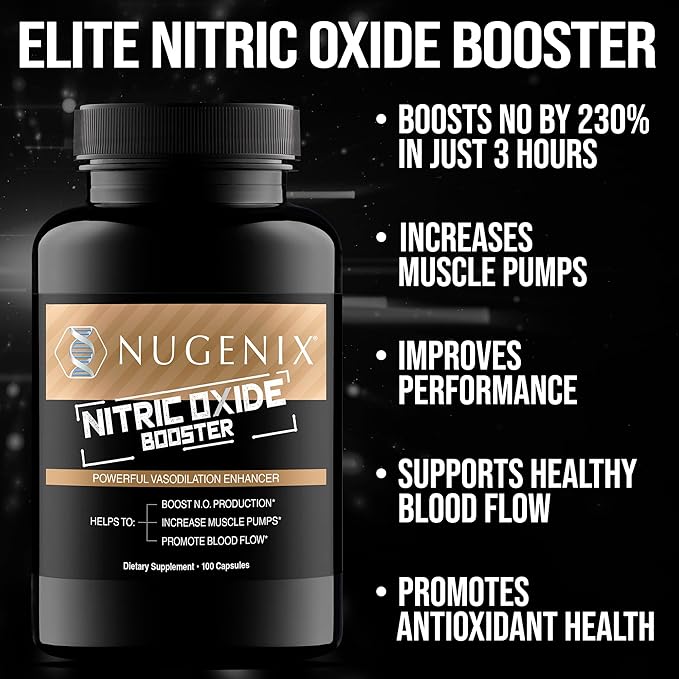 Nugenix Nitric Oxide Booster Supplement - Nitric Oxide Flow, L-Arginine, L-Citrulline, Pine Bark Extract - Vasodilator - 200 Count
