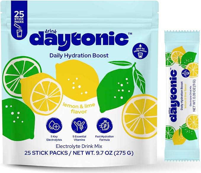 Hydration Powder Electrolytes, 25 Servings | Vitamins C, B12 & B6, Niacin, 480mg Sodium & More | Low Calorie & Aspartame-Free Electrolyte Drink Mix | Lemon Lime IV Hydration Packets