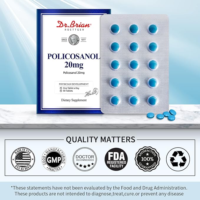 Dr. Brian Policosanol 20mg | 90 Policosanol Tablets for Heart Health Support | Non-GMO, Vegan, Gluten Free, Dairy Free