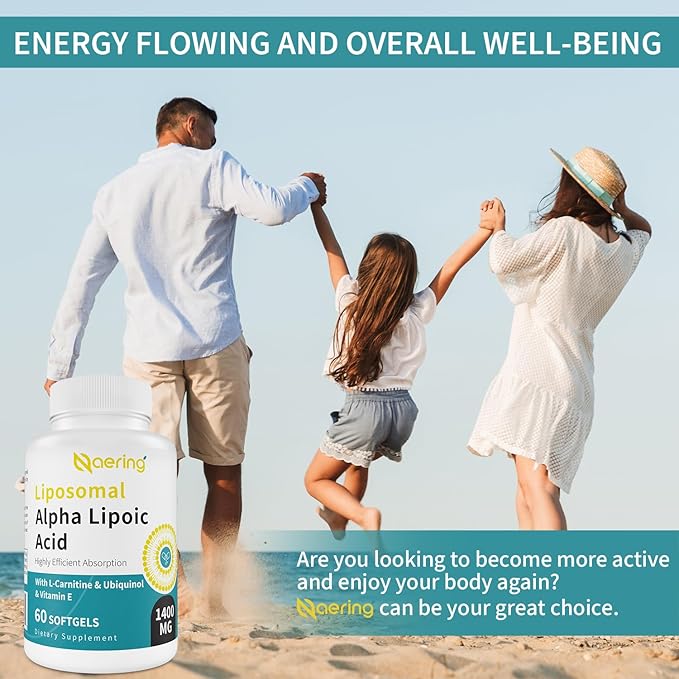 Liposomal Alpha Lipoic Acid 1400mg Softgels, ALA Supplement with L-Carnitine 1000mg, Ubiquinol (Active CoQ10) 100mg and Vitamin E 10mg,Alpha-Lipoic Acid for Antioxidants, Energy 60 Softgels