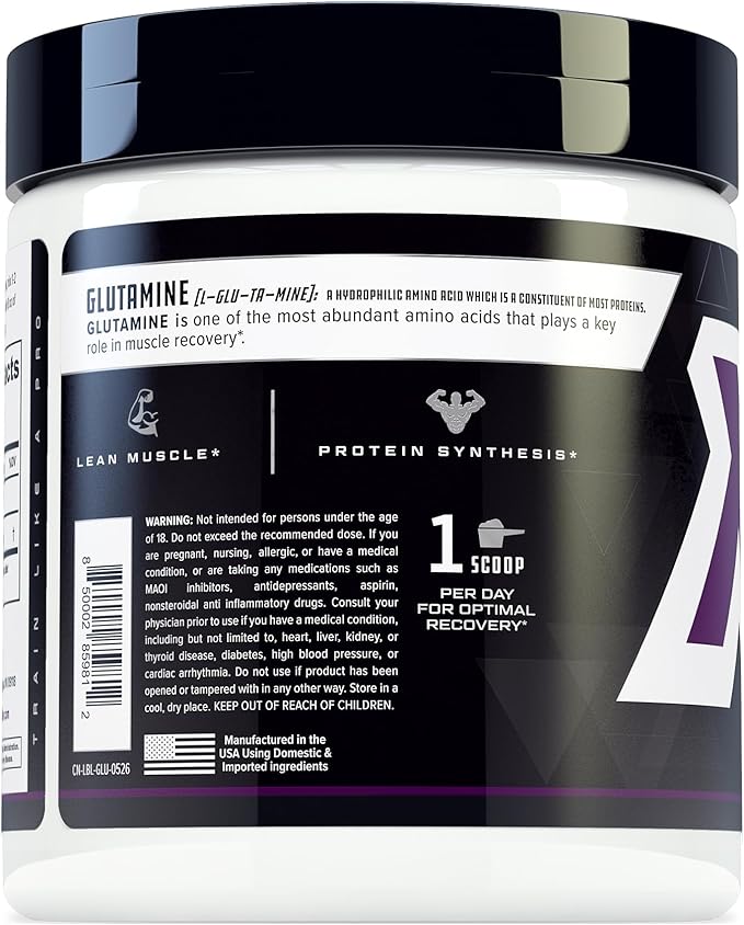 Cutler Essentials 100% Pure L-Glutamine for Enhanced Recovery, Lean Muscle Support and Improved Protein Synthesis | Unflavored, 60 Servings