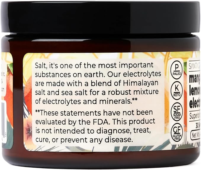 Santa Cruz Paleo Electrolyte Powder Mango Lemonade with Himalayan & Sea Salt, Magnesium, Potassium, Sugar-Free, 30 Servings