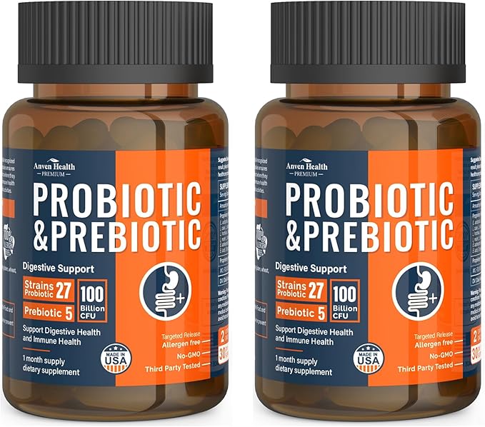100 Billion Probiotics for Gut & Immune Health + Apigenin 200mg with L-Theanine 400mg for Relaxation & Stress Support | 27 Strains, Vegan, Non-GMOไธจ120Caps + 60 Veggie Caps