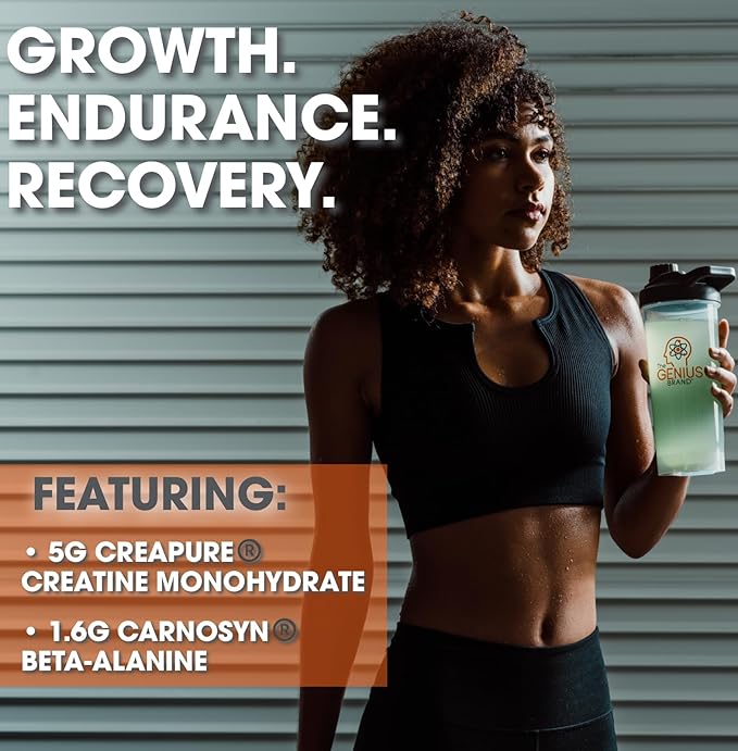 Genius Micronized Creatine Monohydrate Powder, Post Workout Supplement, Green Apple - 100% Naturally Flavored & Sweetened - Supports Muscle Building, Cellular Energy & Cognitive Function – 195g