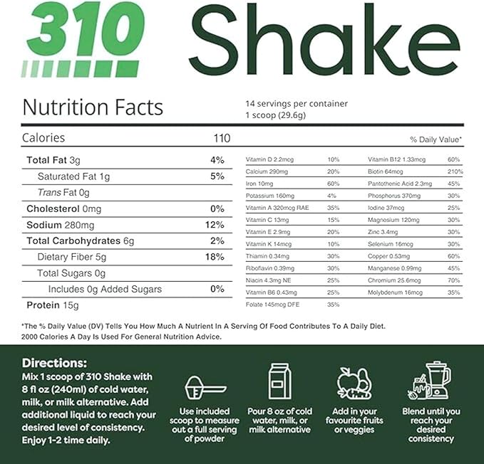 310 Nutrition All-In-One Meal Replacement Shake-Superfood Protein with Fiber, Probiotics & Adaptogens โ Low Carb, Vegan, Keto & Paleo Friendly - ๐ฎ๐ด ๐ฆ๐ฒ๐ฟ๐๐ถ๐ป๐ด๐ ๐๐ต๐ผ๐ฐ๐ผ๐น๐ฎ๐๐ฒ ๐ ๐ถ๐ป๐