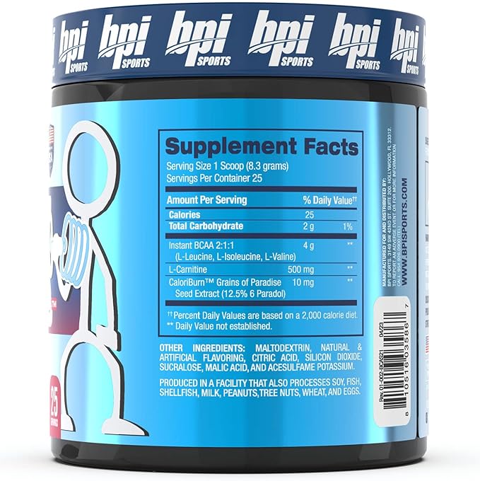 BPI Sports Best BCAA Shredded Caffeine-Free Thermogenic Recovery Formula BCAA Powder Lean Muscle Building Accelerated Recovery - Hydration - Blue Raspberry- 25 Servings - 9.7 Ounce