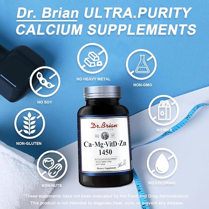 Dr. Brian Calcium Supplement Supports Bone Strength, Calcium Magnesium Zinc with Vitamin D3 & Multiminerals Help Teeth Health, Magnesium Supplement, Non-GMO, Soy and Gluten Free (90 Tablets)