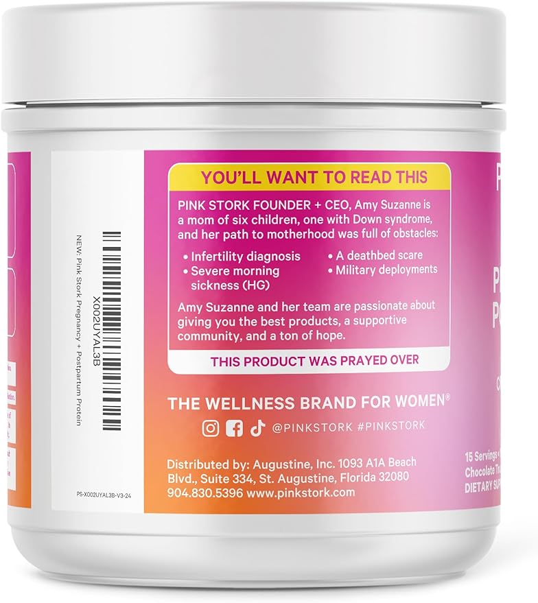 Pink Stork Pregnancy and Postpartum Protein Powder - 20 g Chocolate Whey and Collagen Protein - Prenatal, Postnatal & Lactation Support, Breastfeeding Essentials - 15 Servings
