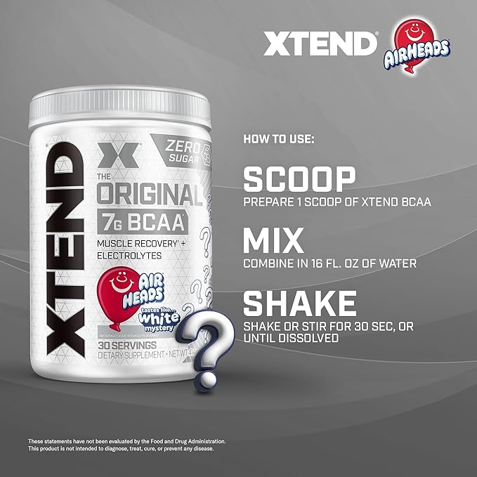 XTEND Original BCAA Powder Airheads Candy Flavor, 7g BCAA and 2.5g L-Glutamine, Sugar Free Post Workout Muscle Recovery Drink with Amino Acids for Men & Women, 30 Servings