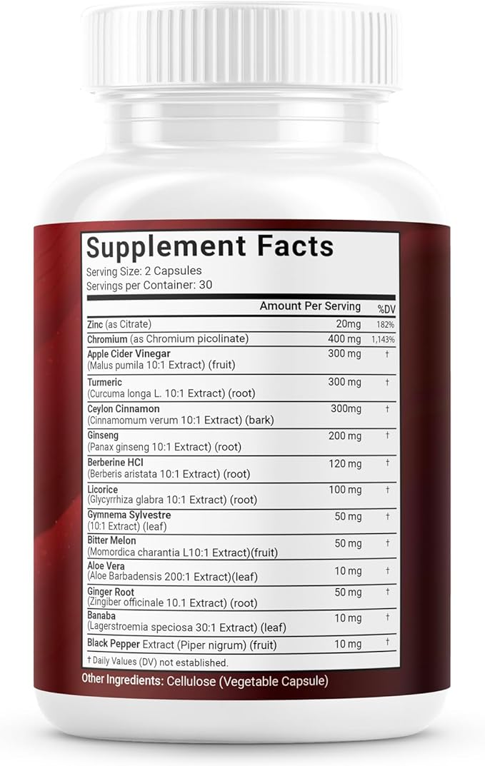 Ceylon Cinnamon, Turmeric, ACV, Ginseng, Aloe Vera, Berberine Plus Banaba, Ginger Root - 60 Capsules