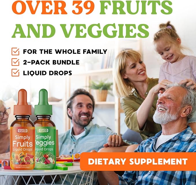 Simply Nature's Pledge - Fruit and Vegetable Supplements - Liquid Drops - Made with Whole Food Superfoods, Packed Vitamins & Minerals - Soy Free - Made in The USA