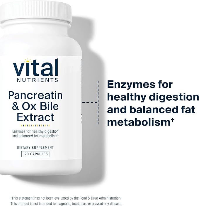 Vital Nutrients Pancreatin & Ox Bile Extract 500mg | Natural Digestive Enzymes for Women & Men | Supports Digestion of Protein, Fat, and Carbohydrates*| Gluten, Dairy & Soy Free | 120 Capsules